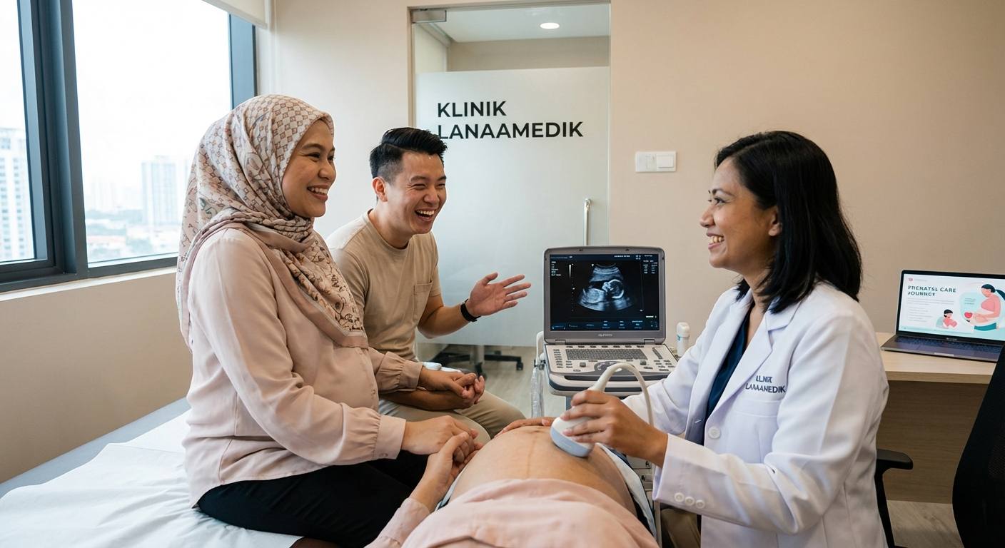 A happy pregnant family in Kuala Lumpur juggling work and home life, with a focus on the excitement of an ultrasound scan.