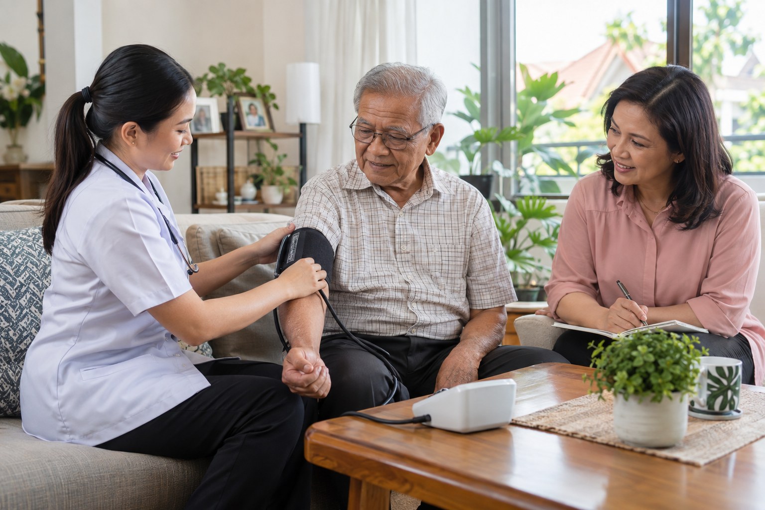 Home blood pressure check for an elderly patient